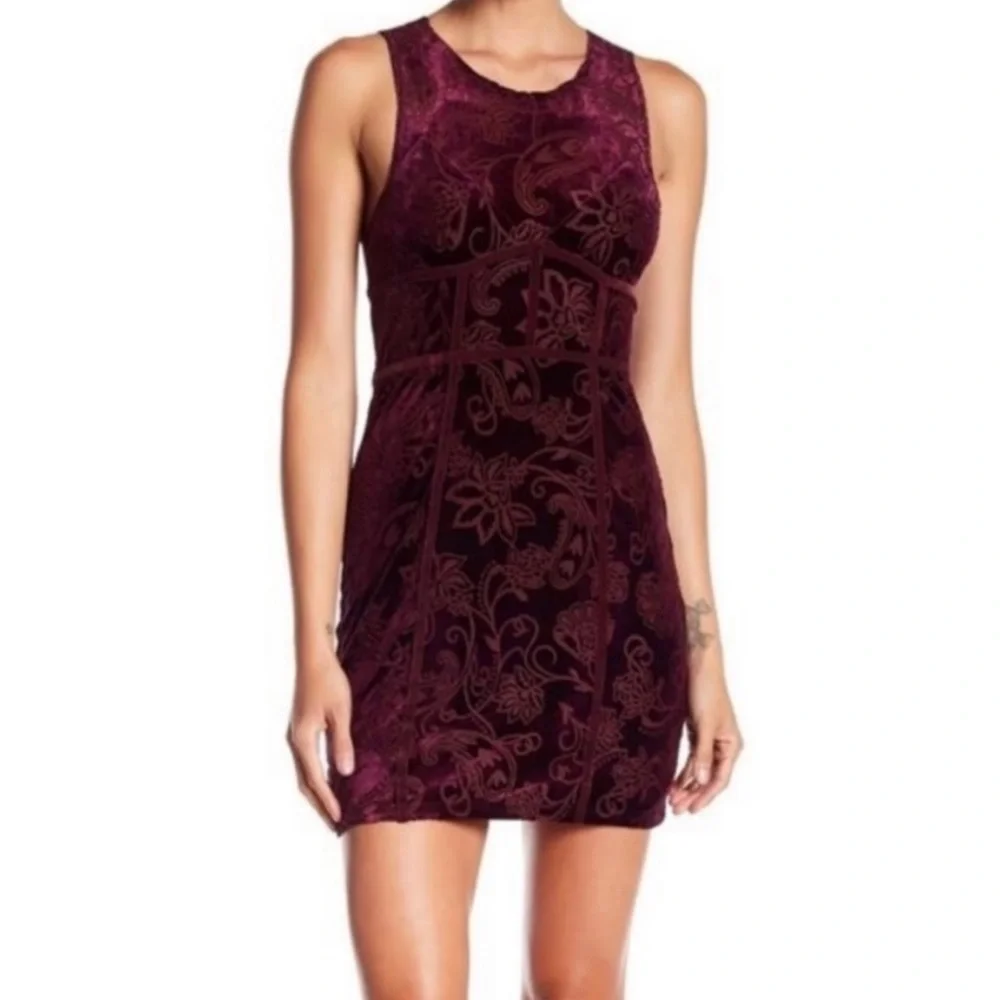 Free People Maroon Velvet Mini Dress - Picture 2 of 6